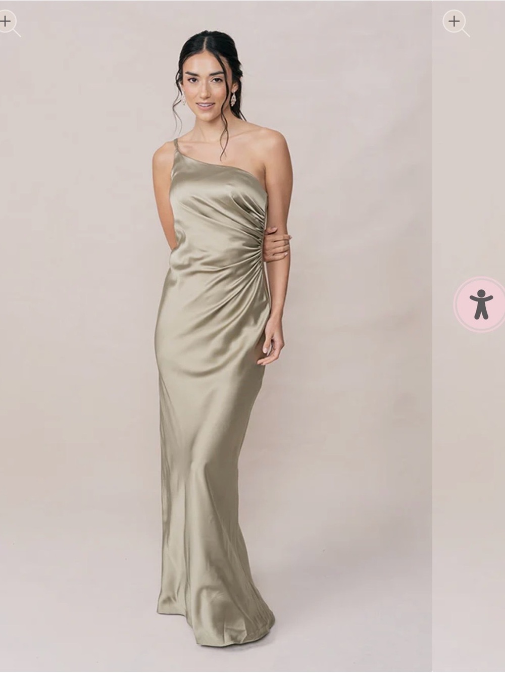 Revelry One-Shoulder Satin Gown in Sage Green